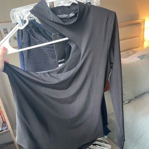 Nasty Gal Asymmetrical Cut-out Black Bodysuit